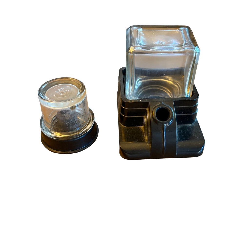Vintage Carters Cube-Well Inkwell (no pens) Black Bakelite Glass Art Deco USA